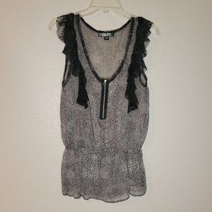 Guess Grey Leopard Sheer Short Sleeve Blouse